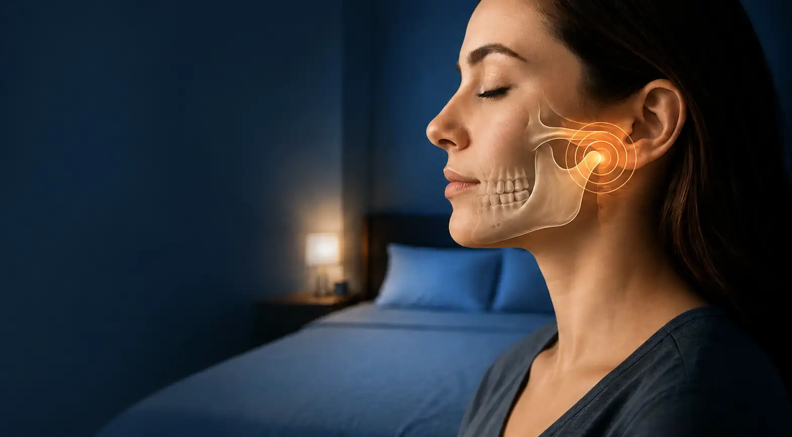 side view of woman's face with underlying jaw structure